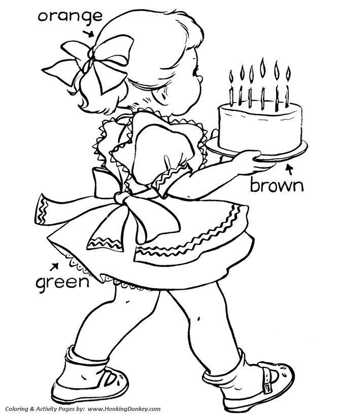 Birthday Coloring pages | Girl with Birthday cake