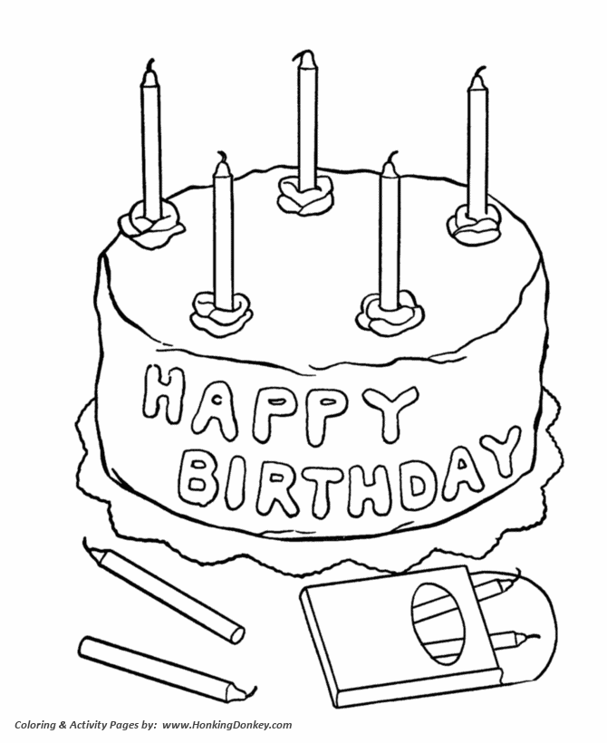 Birthday Coloring Pages | Free Printable Kids Happy Birthday Cake