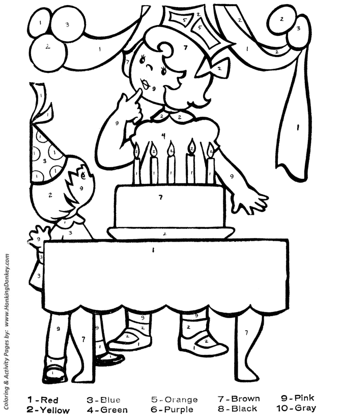 Birthday Color by number page | Birthday Cake