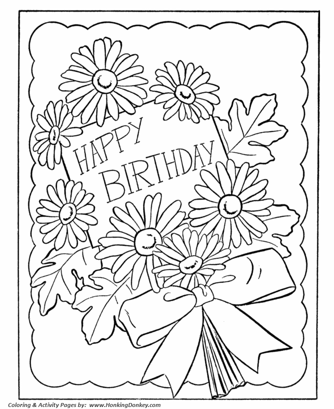 Birthday Coloring pages | Birthday card Flowers