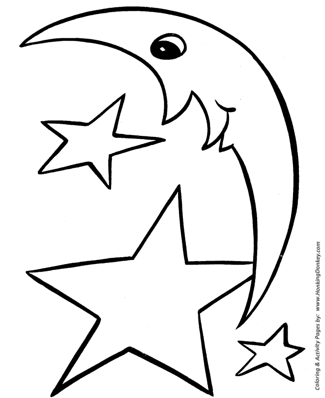Easy Shapes Coloring pages | Moon ahd Stars