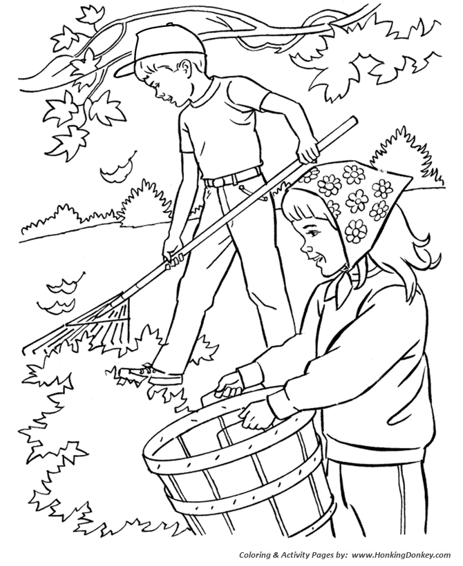 Fall Season Coloring page | Collecting Fall Leaves