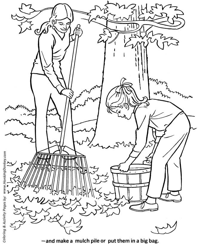 Fall Season Coloring page | Mulching Fall Leaves