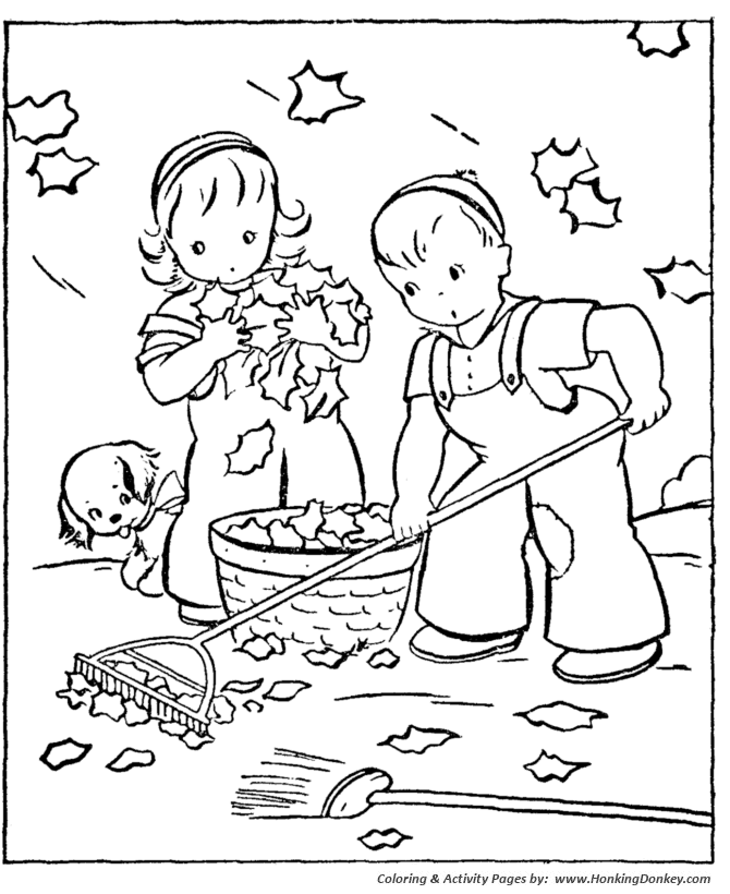Fall Coloring Pages - Kids Fall Clean-up Coloring Page Sheets of the
