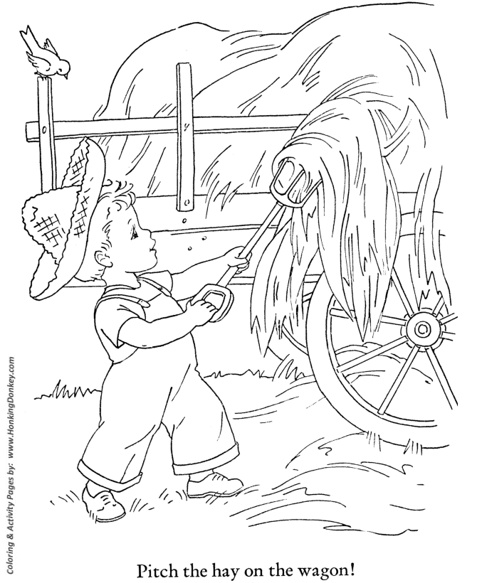 Fall Season Coloring page | Harvesting Hay