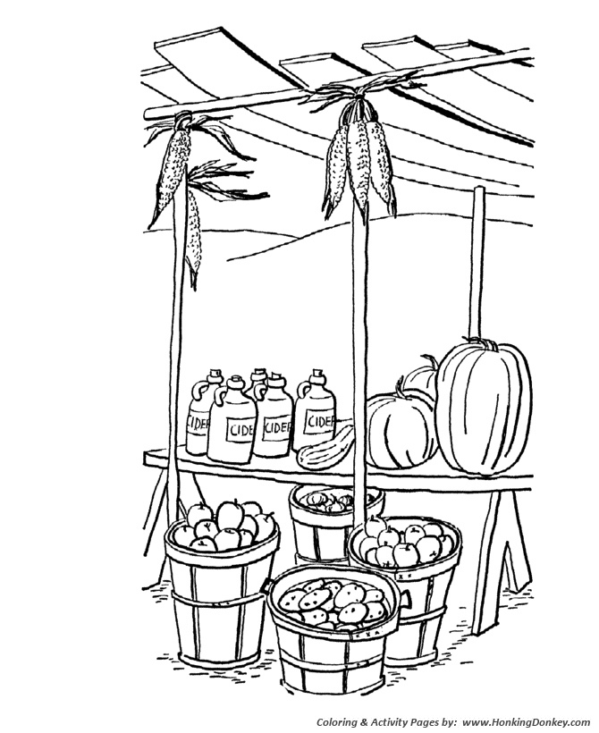 Fall Season Coloring page | Fall Harvest Stand