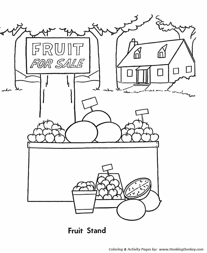Fall Season Coloring page | Fall Harvest Fruit Stand