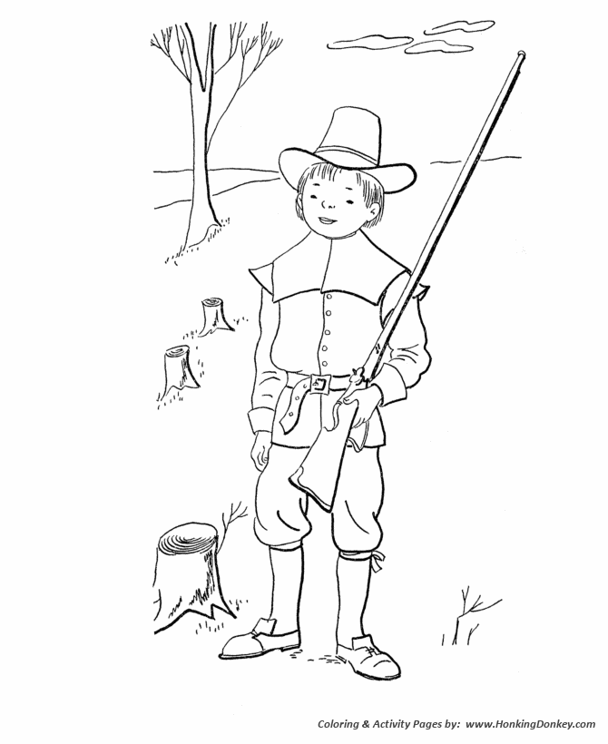 Fall Season Coloring page | Fall Pilgrim Boy