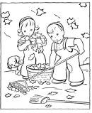 Fall Cleanup Coloring Pages - Raking Leaves