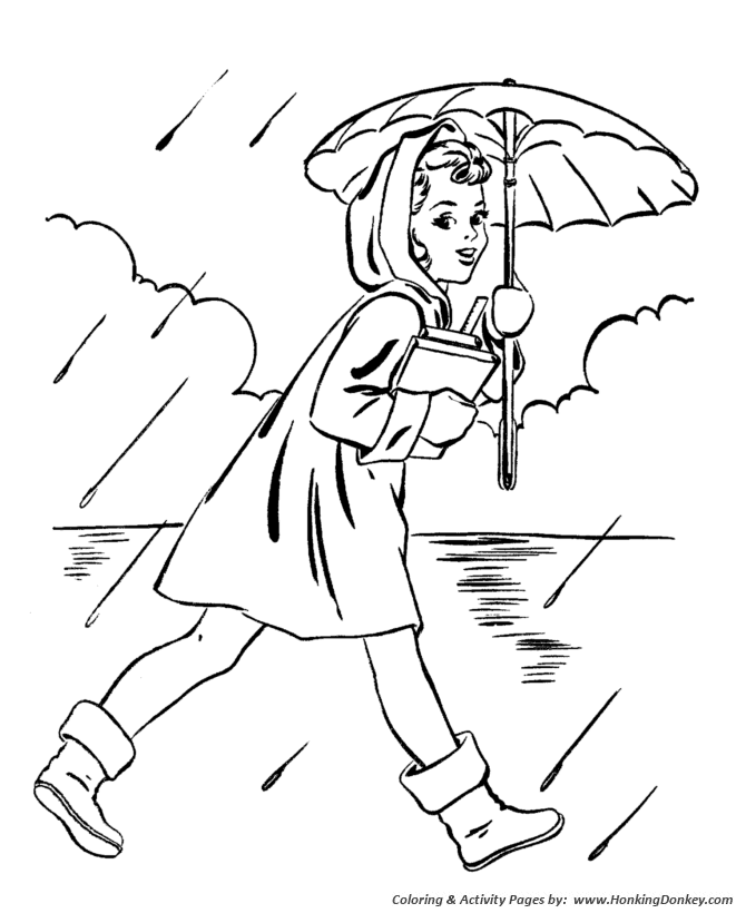 Spring Season Coloring page | Girl with umbrella
