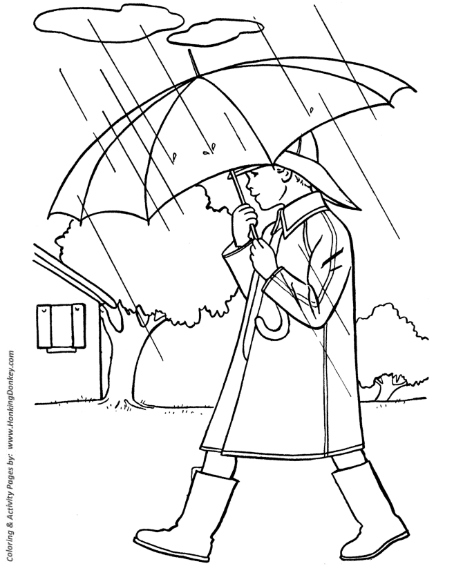 Spring Season Coloring page | Boy with Umbrella