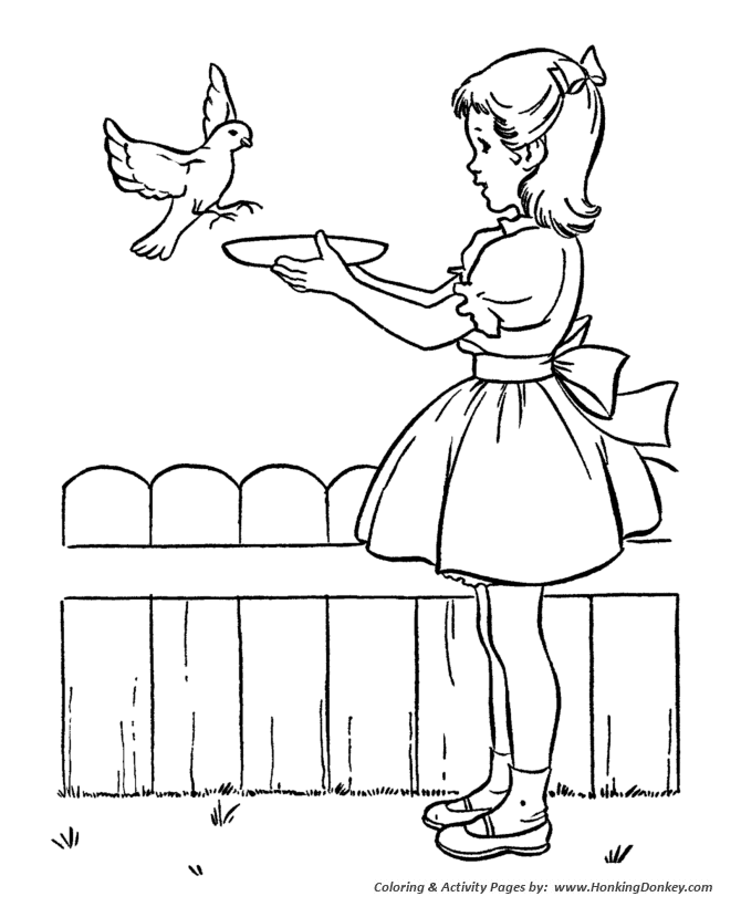 Spring Season Coloring page | Feeding the birds