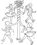 Spring Coloring Page Sheet - May Pole Dance