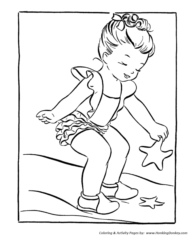 Summer Season Coloring page | Starfish on the beach