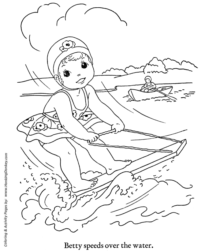 Summer Season Coloring page | Kids Water Ski