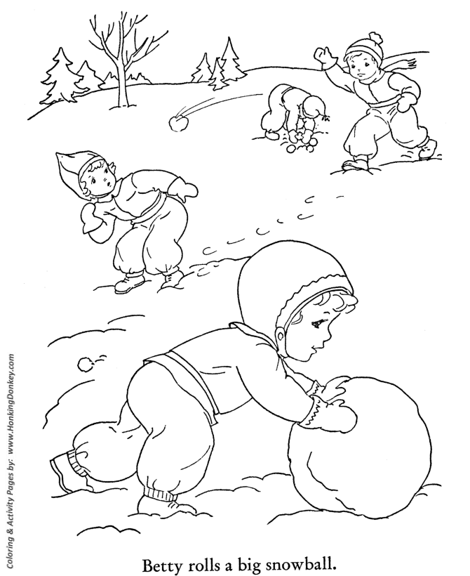 Winter Season Coloring page | Making Snowballs