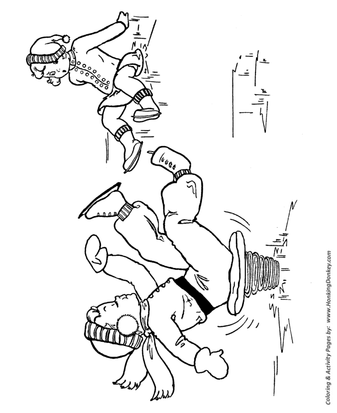 Kids in Winter Activities Coloring page | Ice Skating Fun