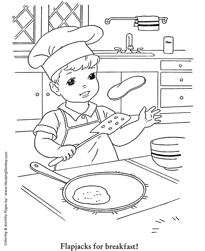 Winter Season Coloring page | Making Pancakes