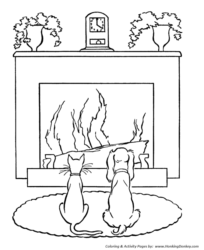 Winter Season Coloring page | Warm Fireside hearth