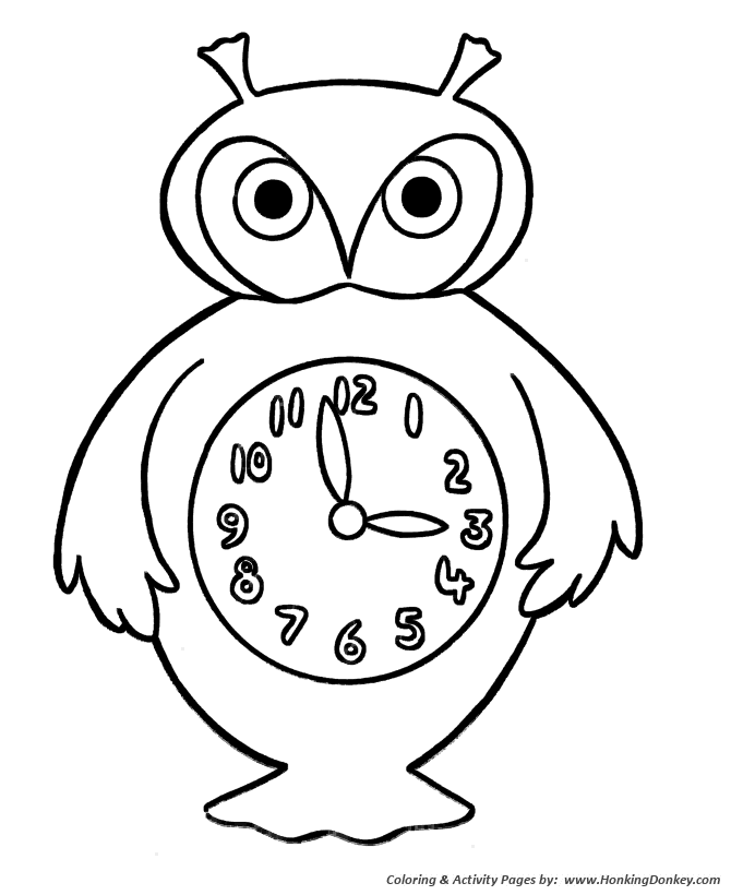 Simple Shapes Coloring pages | Owl Clock
