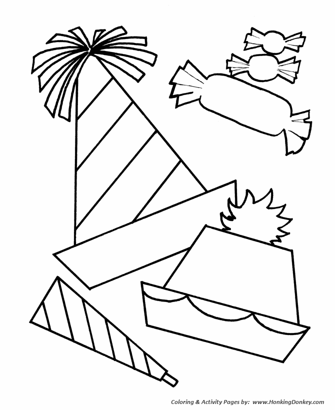 Simple Shapes Coloring pages | Party Hats and Candy