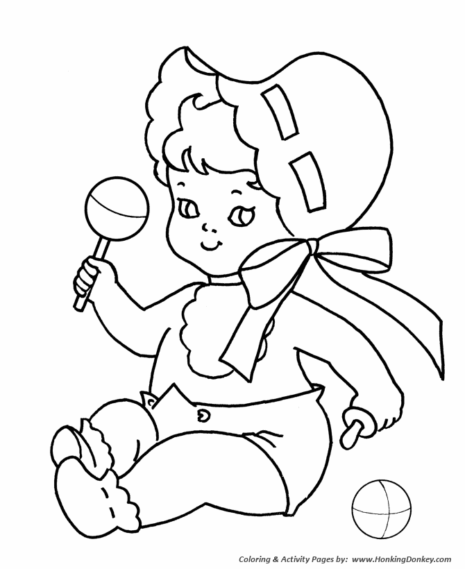 Simple Shapes Coloring pages | Baby with Rattle