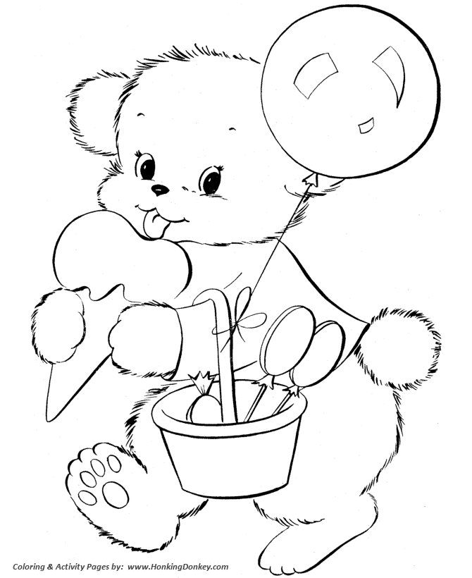 Teddy Bear Coloring pages | Cute Birthday Bear