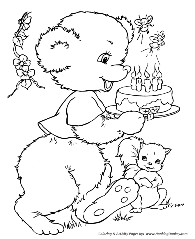 Teddy Bear Coloring pages | Momma Bear with Cake