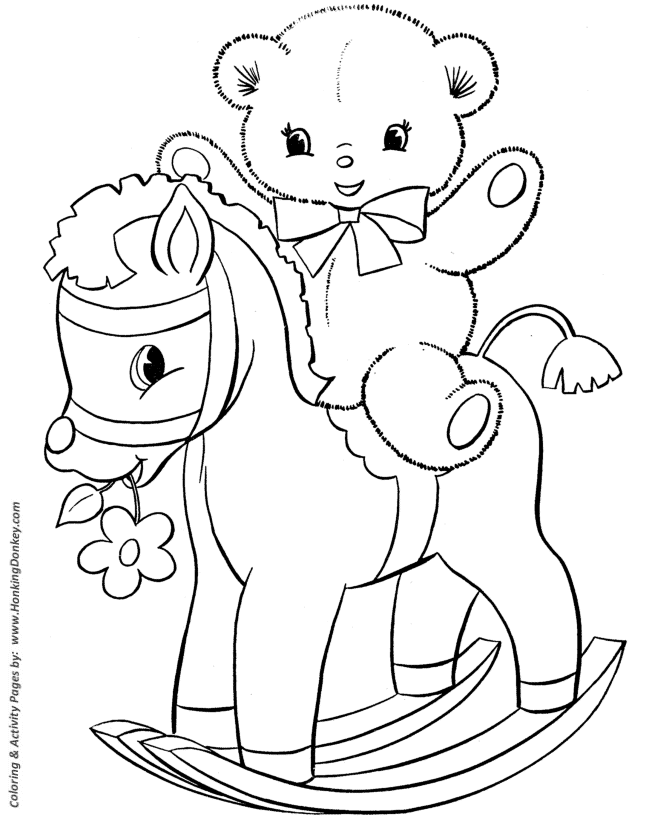 Teddy Bear Coloring pages | Teddy Bear on a rocking horse