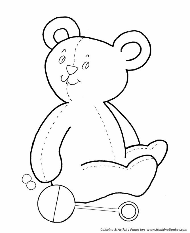 Teddy Bear Coloring pages | Teddy Bear and baby rattle