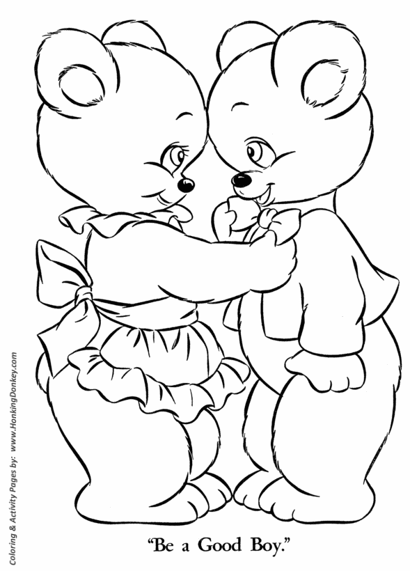 Teddy Bear Coloring pages | Momma Bear and Boy