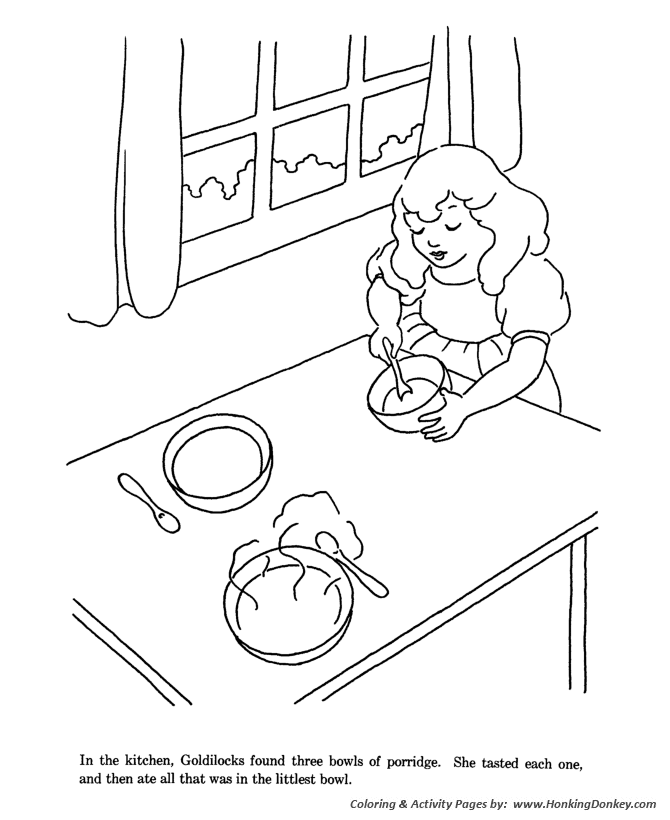 Goldielocks and the Three Bears Coloring pages | 3 bowls of porridge