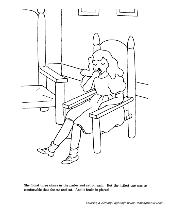 Goldielocks and the Three Bears Coloring pages | The smallest chair was Just Right