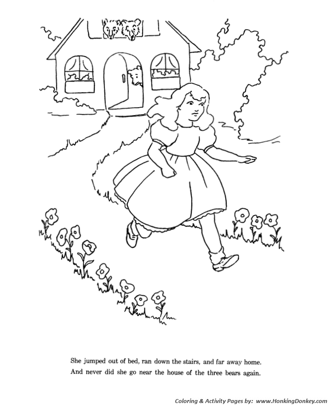 Goldielocks and the Three Bears Coloring pages | Goldielocks woke up and ran away
