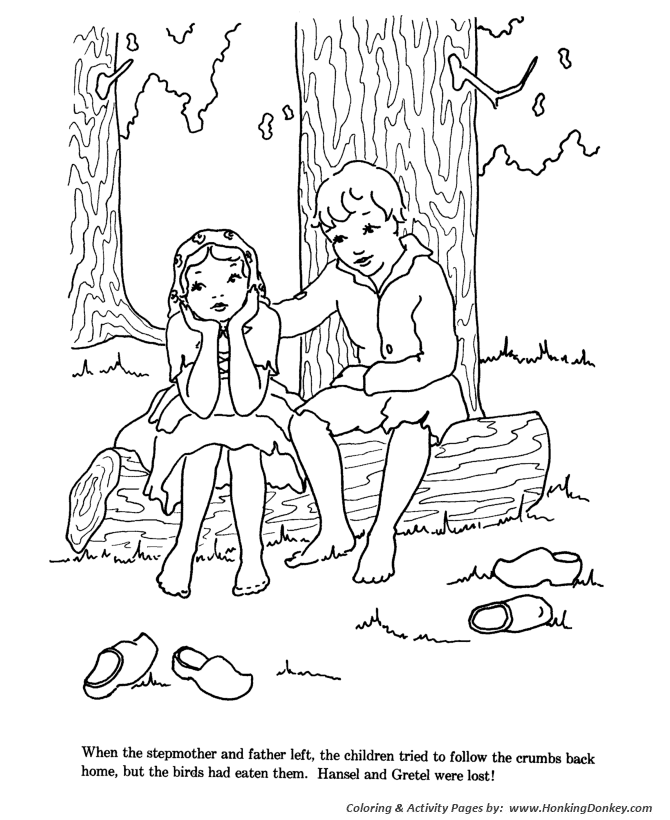 Hansel and Grettle were lost in the forest Coloring pages