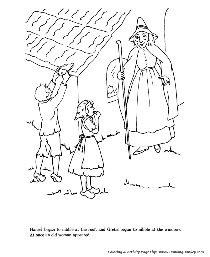 Hansel and Grettle Coloring pages | Hansel and Grettle broke off pieces of the house to eat