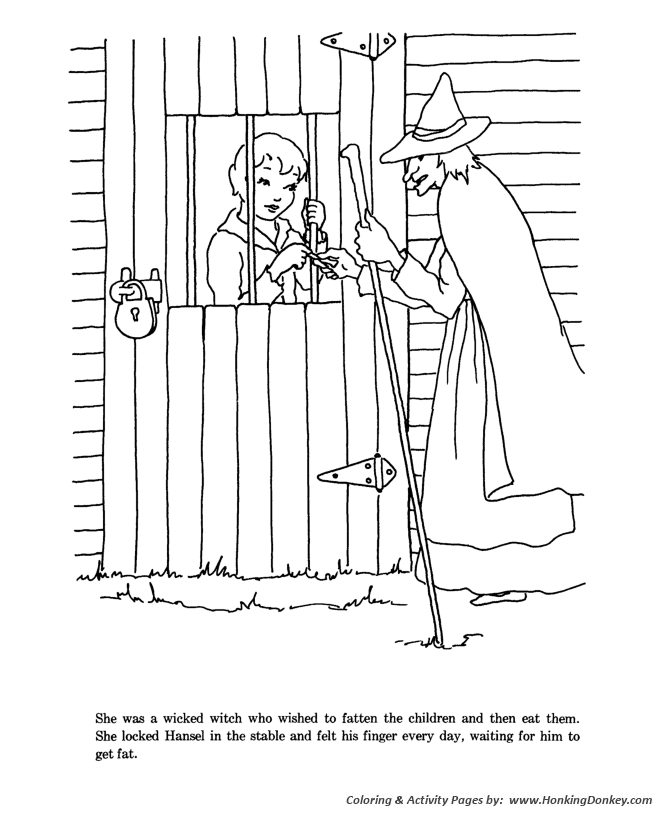 Hansel and Grettle Coloring pages | The witch locked Hansel in the stable