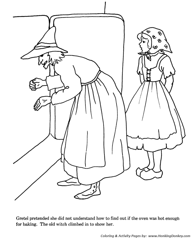 Hansel and Grettle Coloring pages | Grettle pushed the witch into the oven