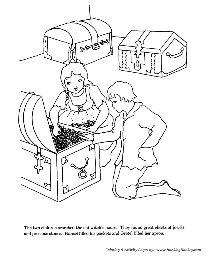 Hansel and Grettle Coloring pages | They find the witch's treasure