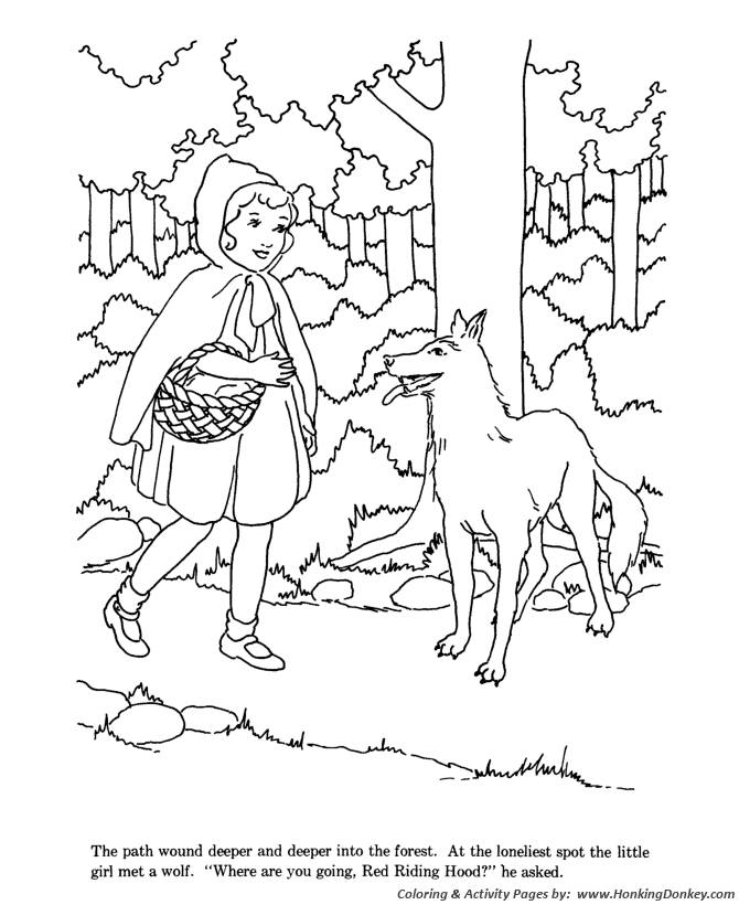 Little Red Riding Hood fairy tale story coloring pages | Little Red
