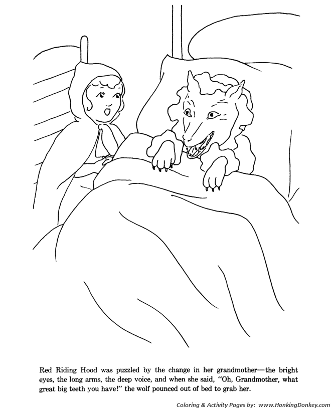 Little Red Riding Hood Coloring pages | wolf pounced out of the bed