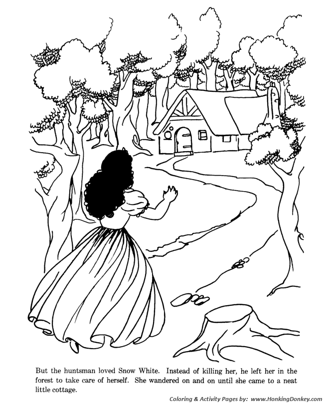 Snow White Princess Coloring pages | The huntsman disobeyed the queen and set Snow White free