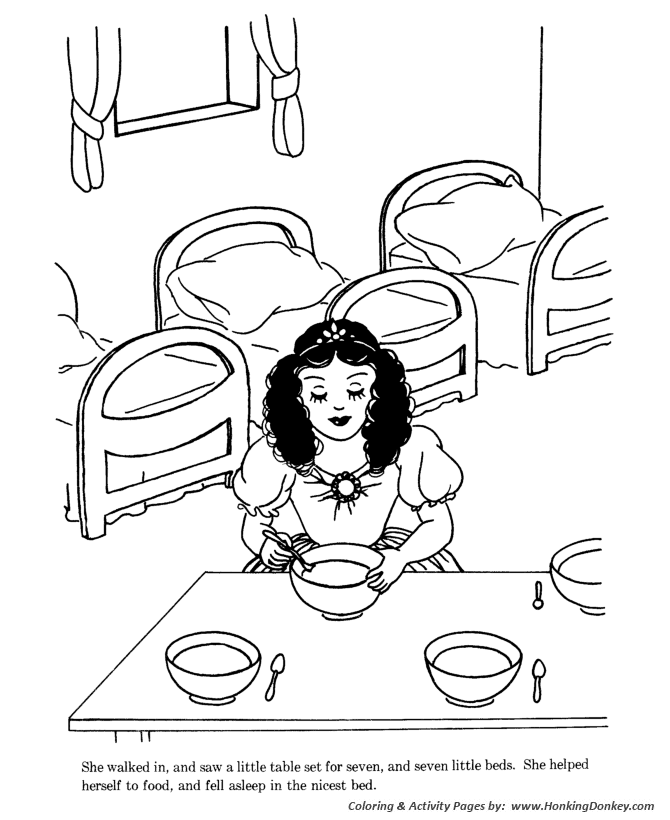Snow White and the Seven Dwarfs - Princess Coloring pages | Snow White found a house in the forest