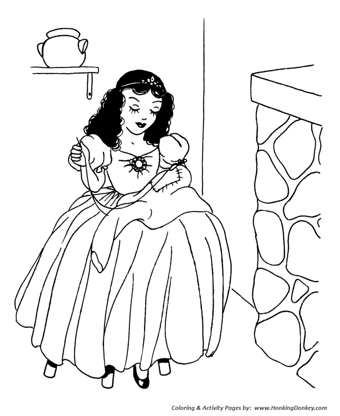 Snow White and the Seven Dwarfs - Princess Coloring pages | Snow White went to work helping around the dwarfs home