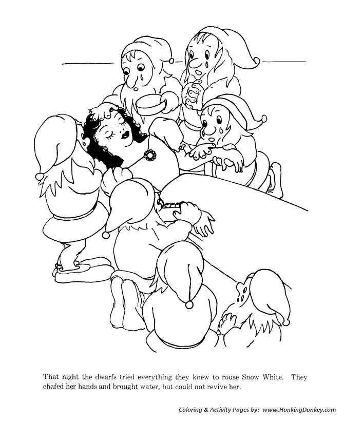 Princess Snow White Coloring pages | The seven dwarfs tried to revive Snow White