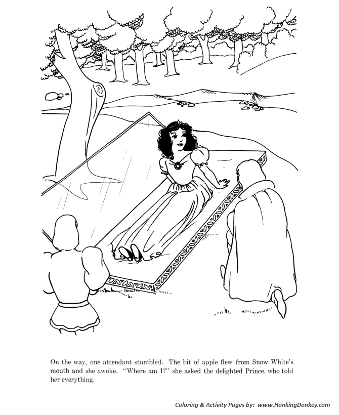Snow White and the Seven Dwarfs Coloring pages | Snow White awoke when a piece of poison apple fell from her mouth
