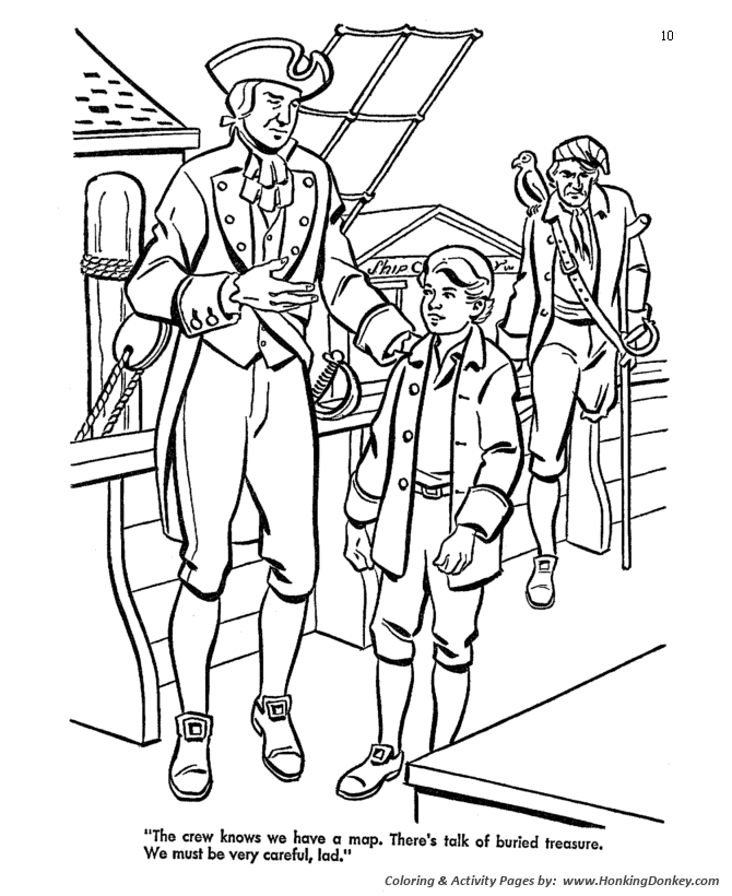 Treasure Island - Pirate Coloring pages | Boarding the Hispaniola