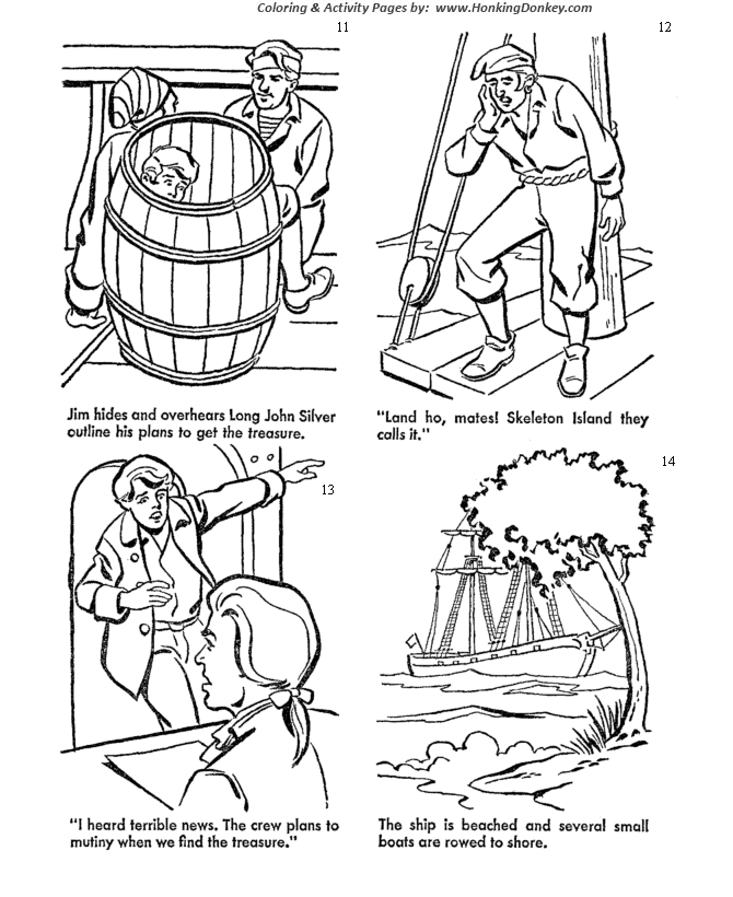 Treasure Island Adventure Story Coloring pages |The Crew plans mutuny - The Hispaniola arrives at Skeleton Island