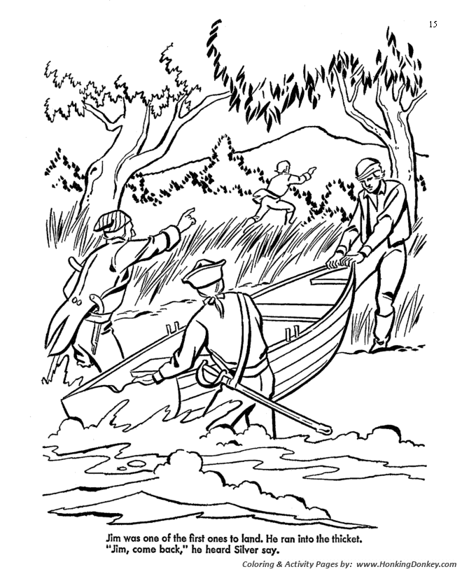 Treasure Island - Pirate Coloring pages | Jim Hawkins runs away from the pirates