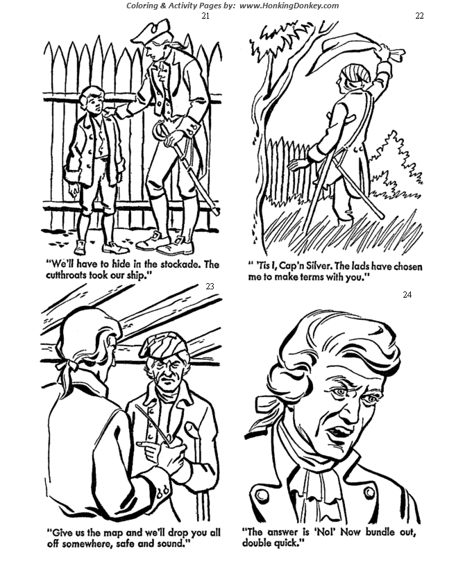 Treasure Island Coloring pages | Livesey, Trelawney & remaining loyal crew come ashore